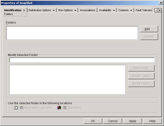 Application object > Identification tab > Folders page