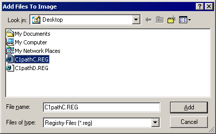 Screen shot of the Add Files to Image dialog box.