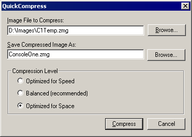 Screen shot of the QuickCompress dialog box.