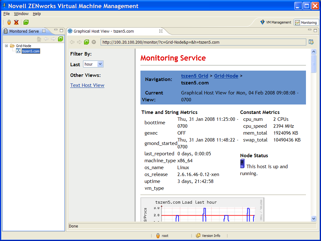Monitoring Service’s Text Host View in the ZENworks VM Management Console