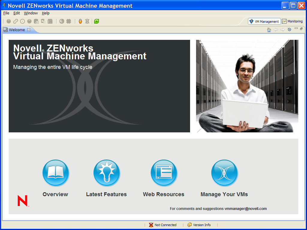 ZENworks VM Management Console’s Welcome Page