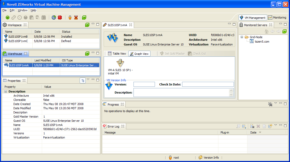 ZENworks VM Management Console Showing All Possible Views