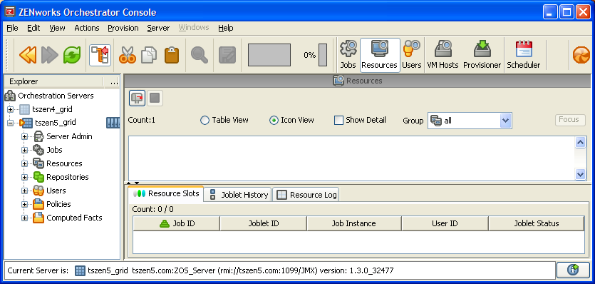 Resources Tab in ZENworks Orchestrator Console