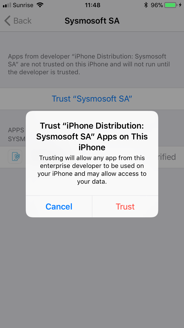 iOS trust enterprise certificate