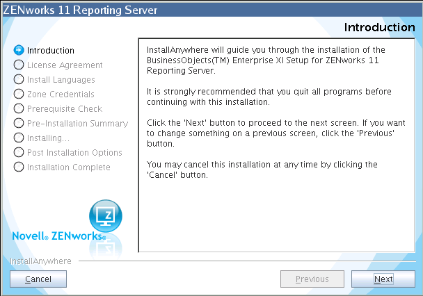 ZENworks Reporting Server Wizard