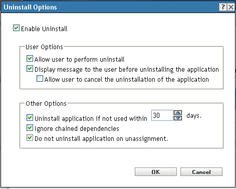 Uninstall Options Dialog Box