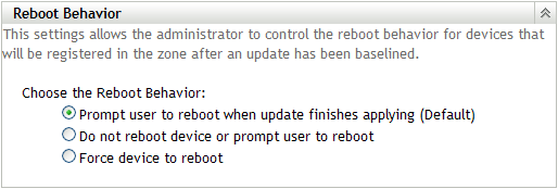 Reboot Behavior panel