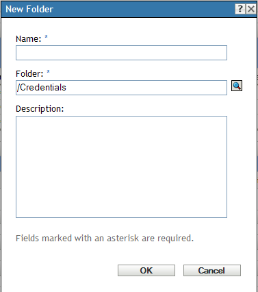 New Folder Dialog Box in the Credential Vault Panel