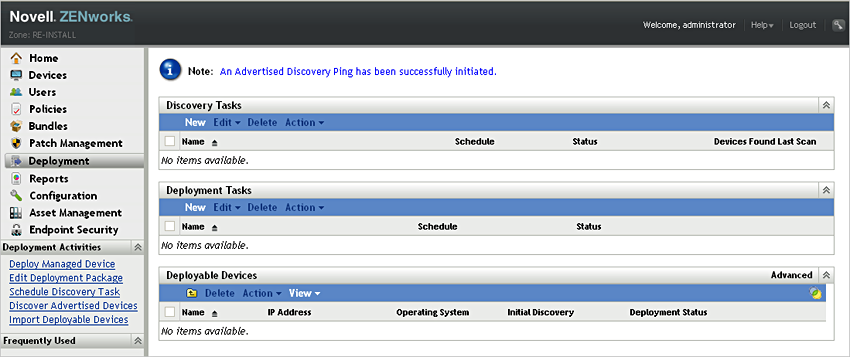 Discover Advertised Devices (Deployment tab > Deployment Activities list)