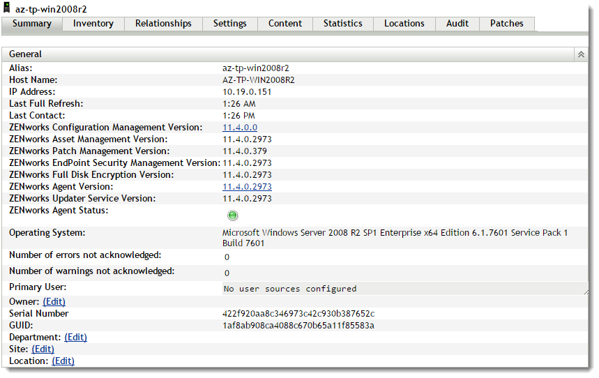 General details for a managed device