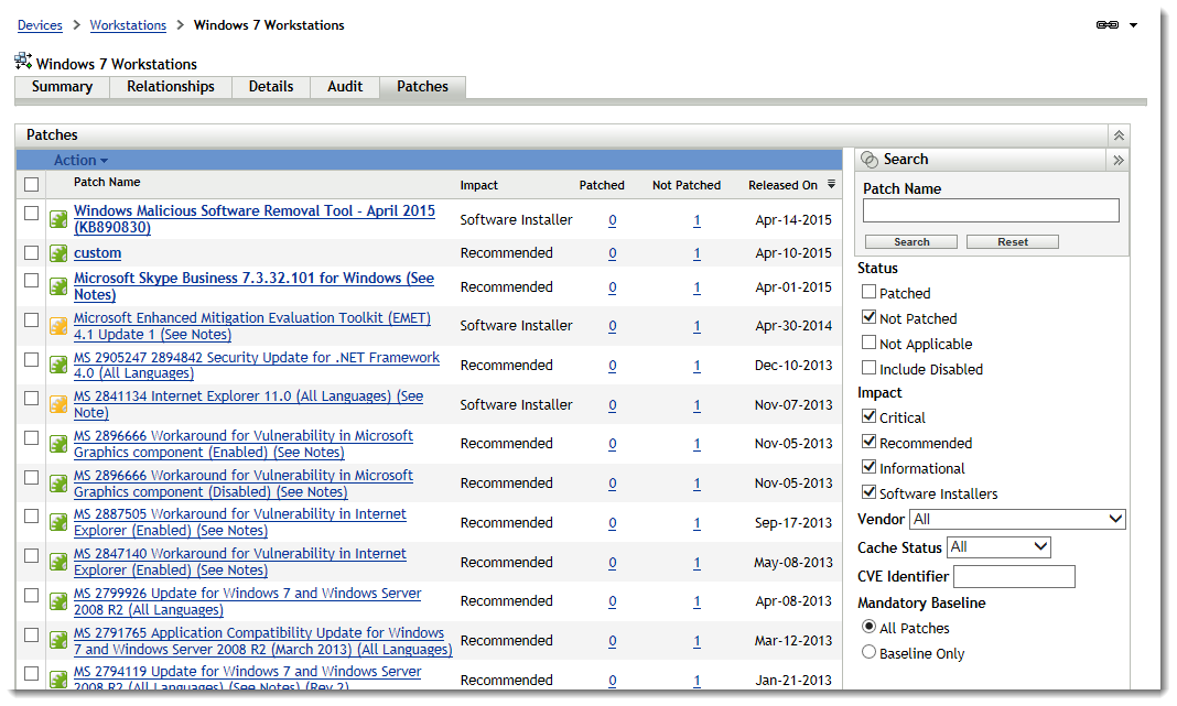 Vulnerabilities applicable to Windows XP Workstations group