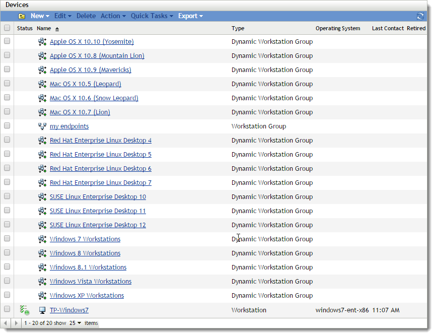 List of workstation groups classified by operating system