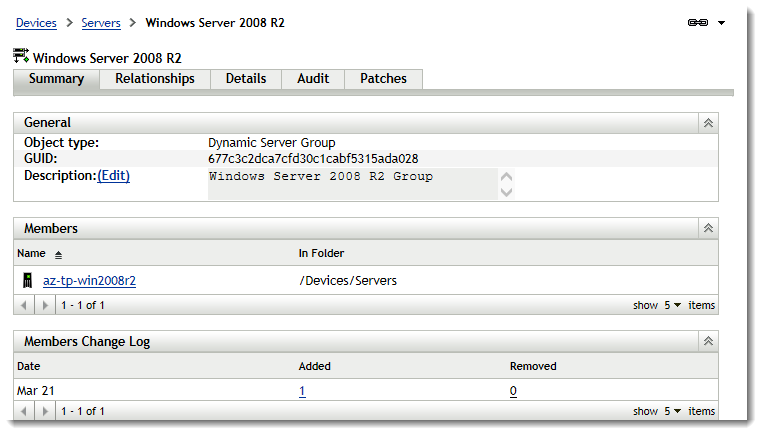 General details for Windows Server 2003
