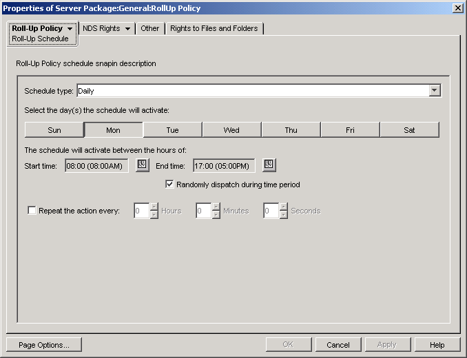 The Roll-Up Schedule page.