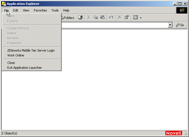 Application Explorer window showing the Work Online option available on the File menu