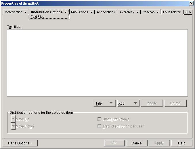 Application object > Distribution Options tab > Text Files page