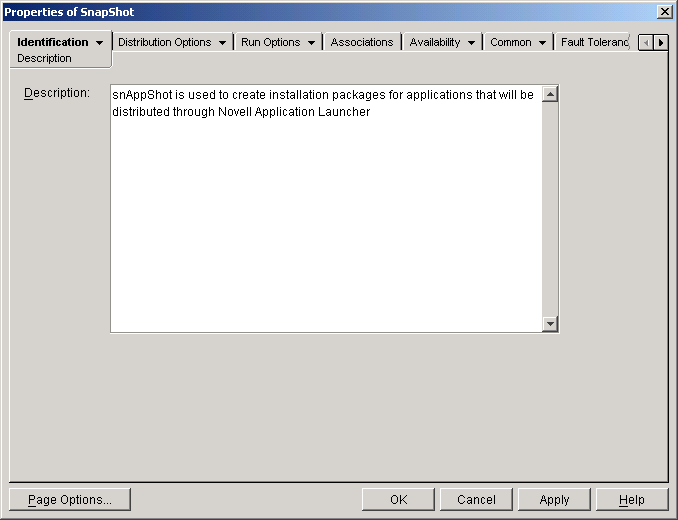 Application object > Identification tab > Description page