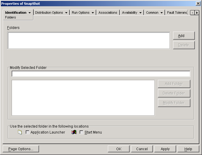 Application object > Identification tab > Folders page