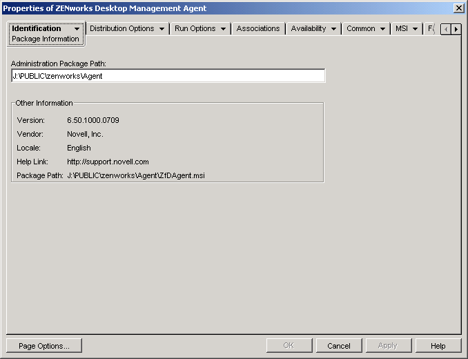 Application object > Identification tab > Package Information page