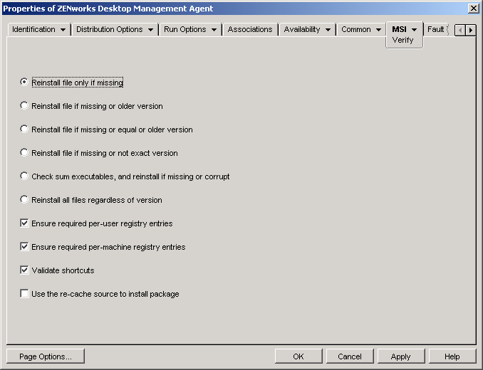 Application object > MSI tab > Verify page