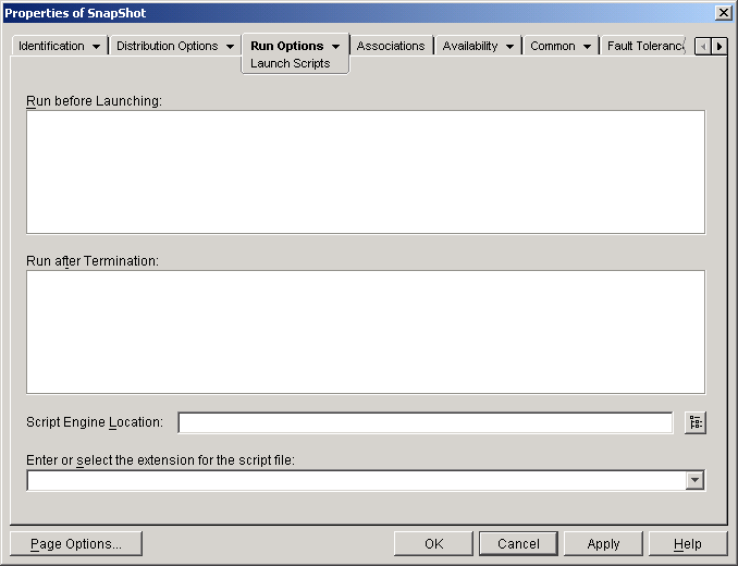 Application object > Run Options tab > Launch Scripts page