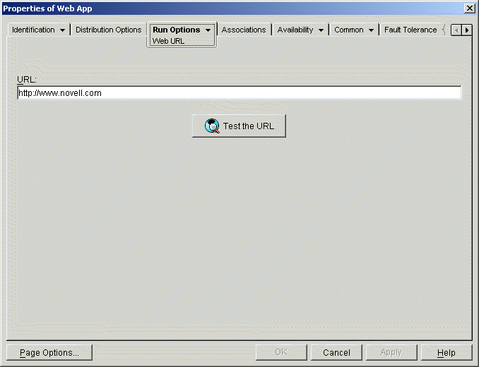 Application object > Run Options tab > Web URL page