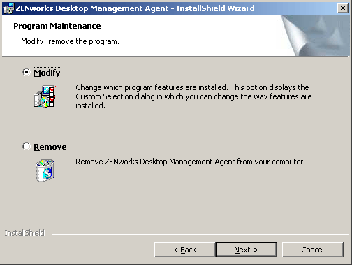 Desktop Management Agent maintenance dialog box.