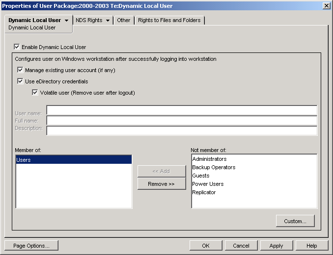 Dynamic Local Users property page