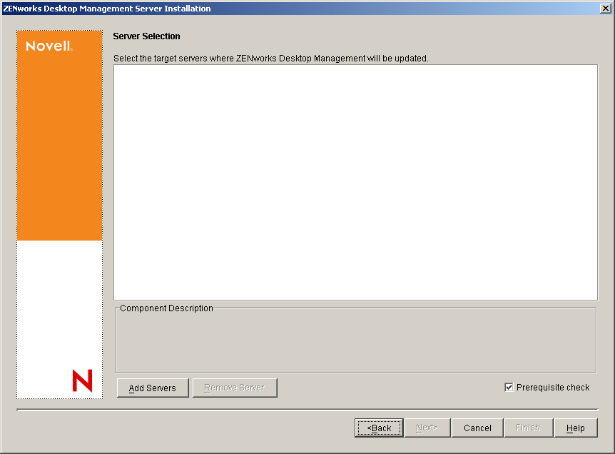 The Server Selection page of the ZENworks Desktop Management Server Installation Wizard.