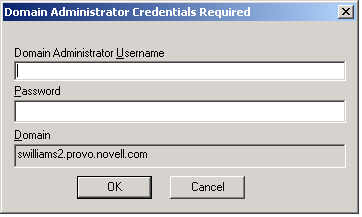 Domain Administrator Credentials Required dialog box