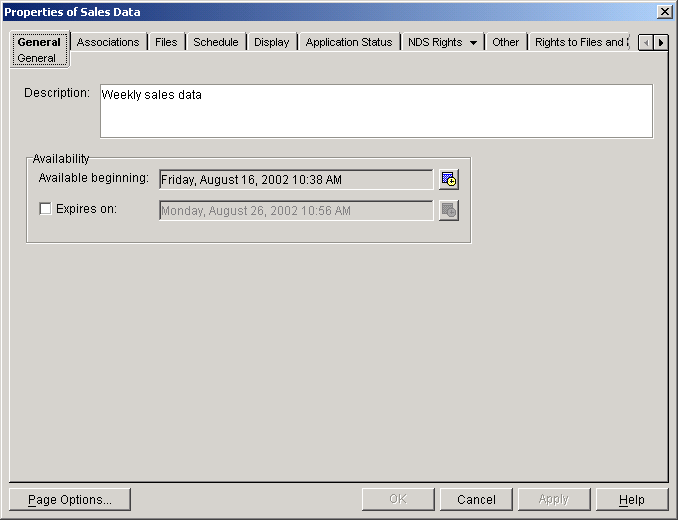 Application object's properties page