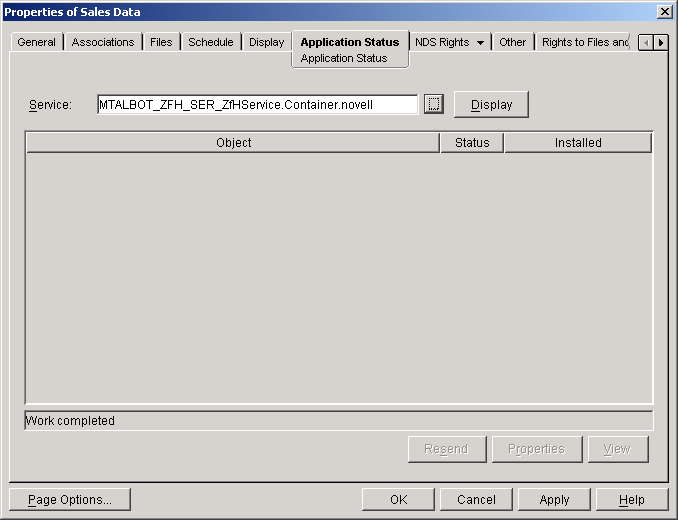 An application object's Application Status page