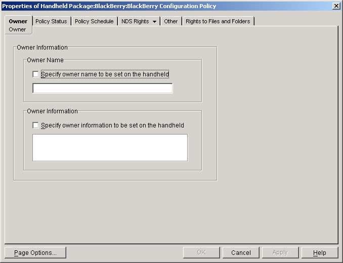 BlackBerry Configuration policy's Owner page