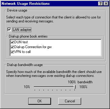 Network Usage Restrictions dialog box