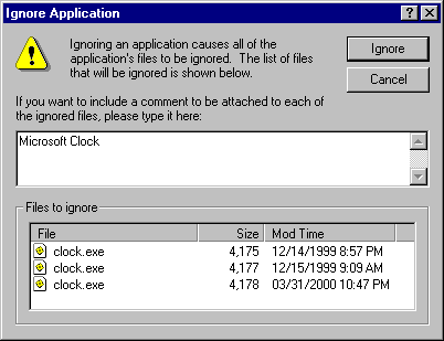 Ignore Application dialog box