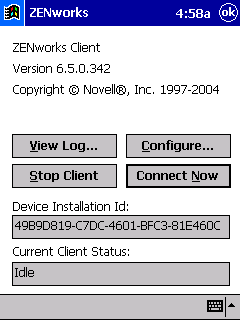 ZENworks Handheld Management IP console on a Windows CE device.