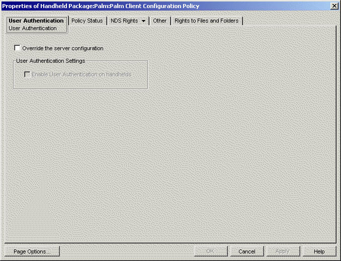 Palm Client Configuration policy User Authentication page