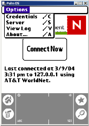 Options available on ZENworks Handheld Management IP Console on a Palm device