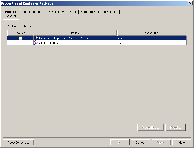 Properties of Container Package dialog box