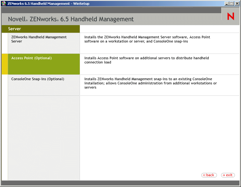 ZENworks Handheld Management Installation page