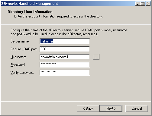Directory User Information dialog box