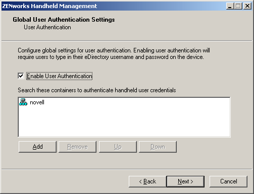 Global User Authentication Settings page