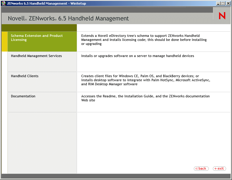 ZENworks Handheld Management Server Installation page