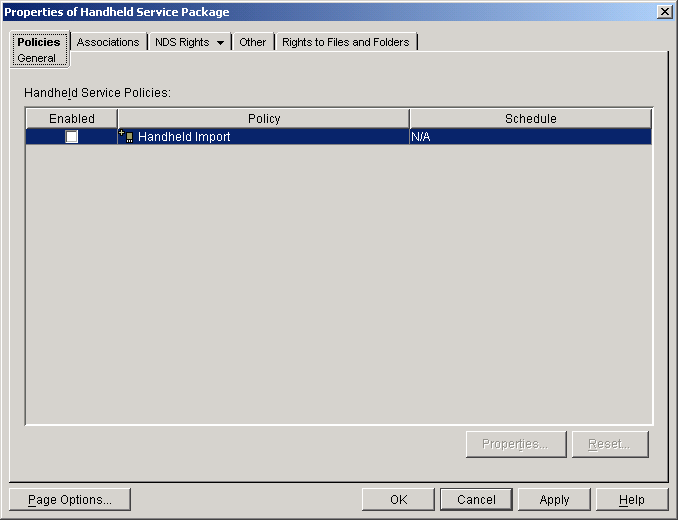 Property Page of the Handheld Service Package