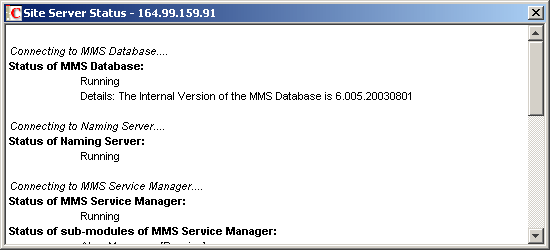 Management Site Server status window