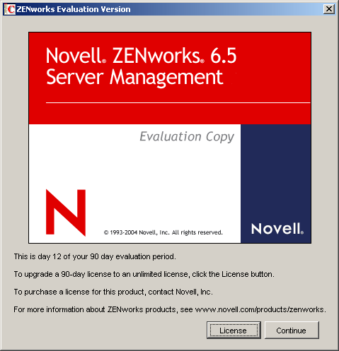 ZENworks Evaluation Version dialog box
