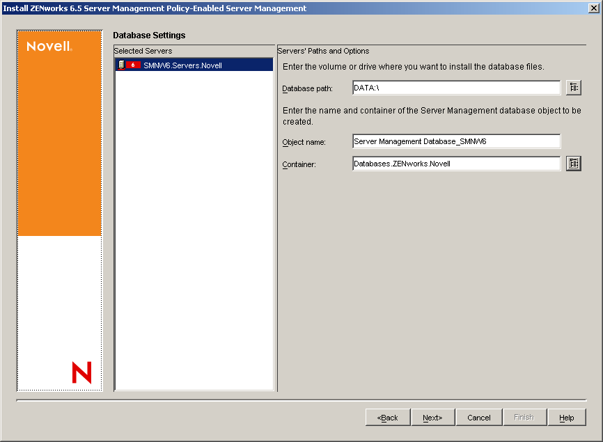 Database Settings page.