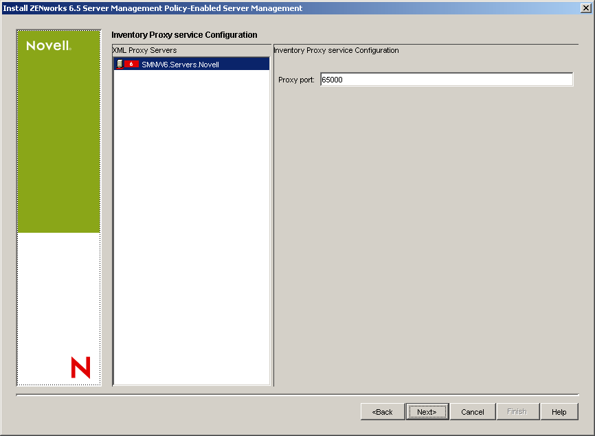 Inventory Proxy Service Configuration page.