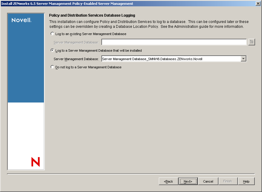 Policy and Distribution Services Database Logging page.