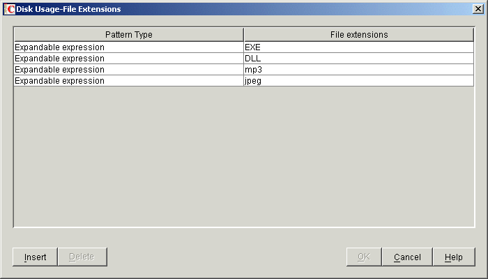 Disk Usage - File Extensions table